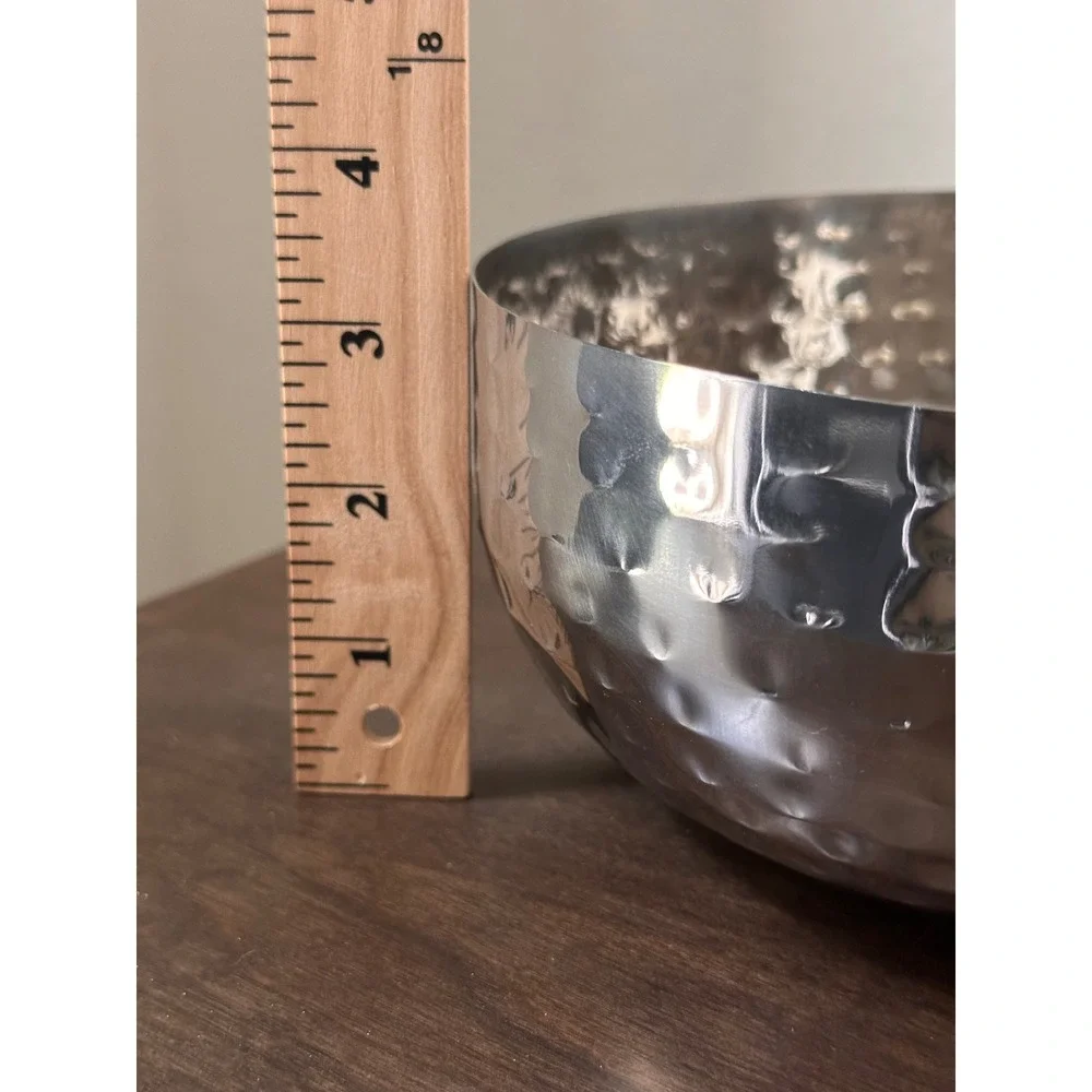 Hammered Stainless Steel Serving Bowl Gold Flower Handle Silver Made in India